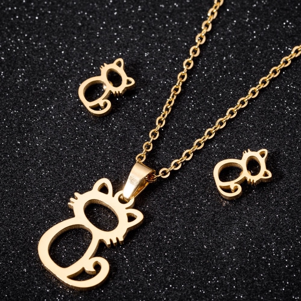 Fashion Cat Stainless Steel Plating jewelry Set